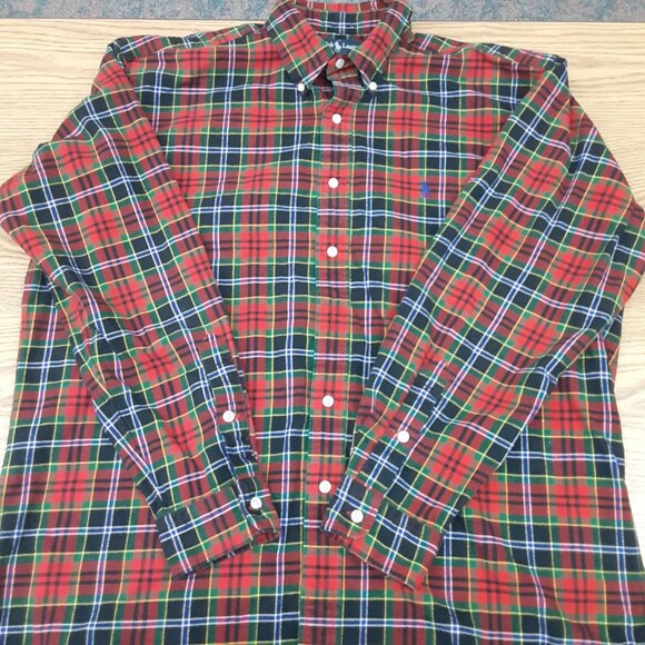 Ralph Lauren Blake Flannel Shirt Men's Large Red Tartan Plaid 100% cotton - Picture 1 of 10